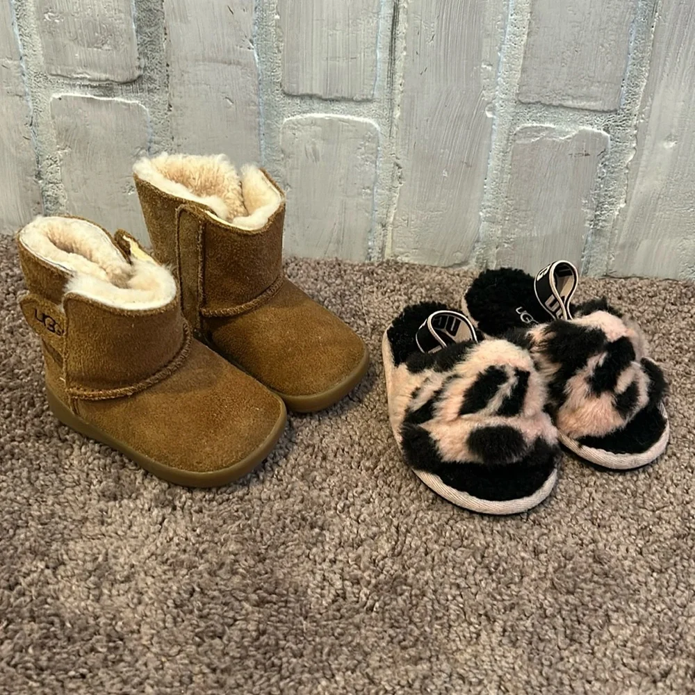 UGG baby toddler Keelan size 2/3 and fluff yeah slides size 6 bundle!